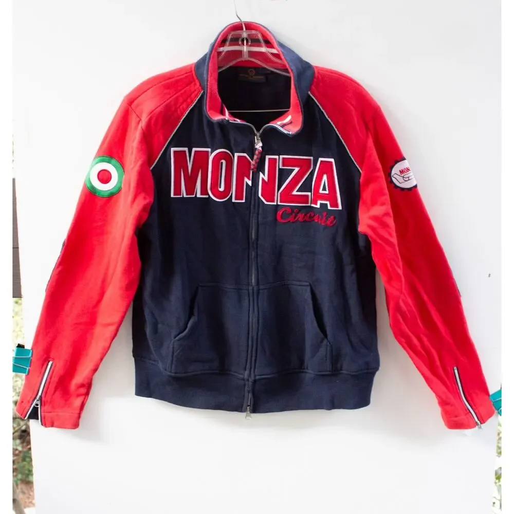 Monza Circuit Racing‎ Zip Up Track Jacket Sweater Red Blue Adult Size Medium
